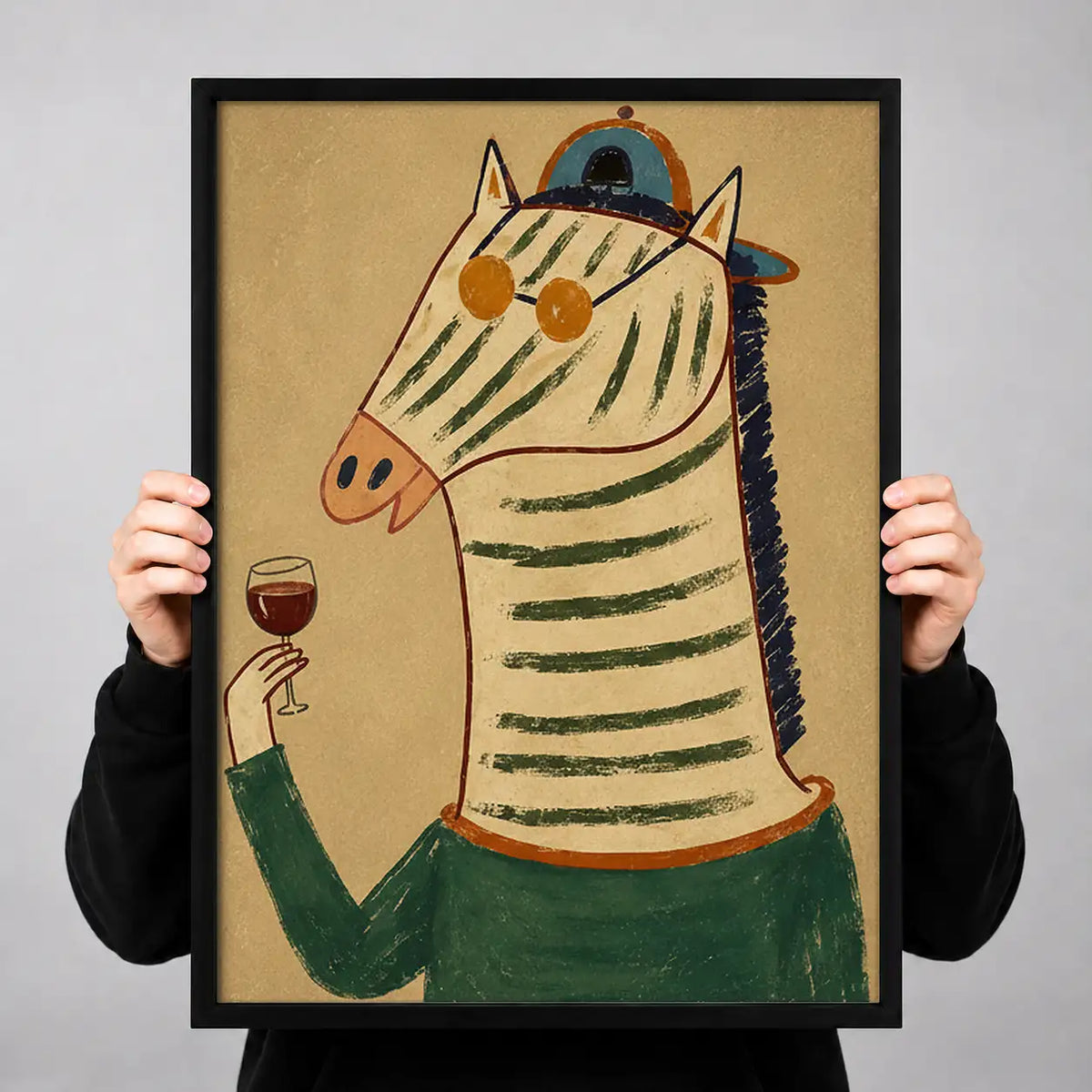 Zebra Drinking Wine Portrait Wall Art 3