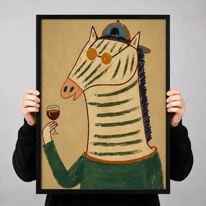 Zebra Drinking Wine Portrait Wall Art 3