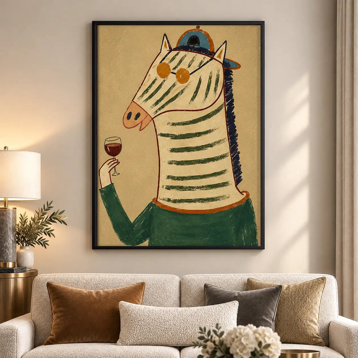 Zebra Drinking Wine Portrait Wall Art 5
