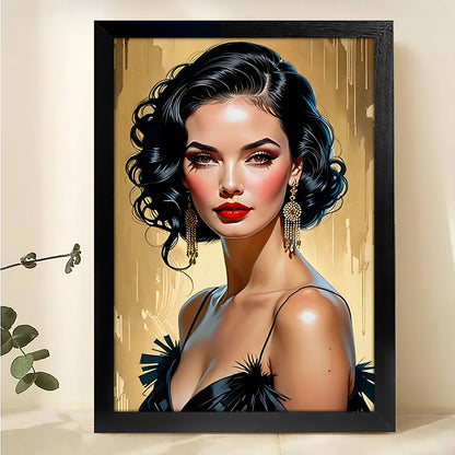 The Retro Glamour Lady 鈥?Bold Vintage Portrait Wall Art on Natural Wood Canvas | W113
