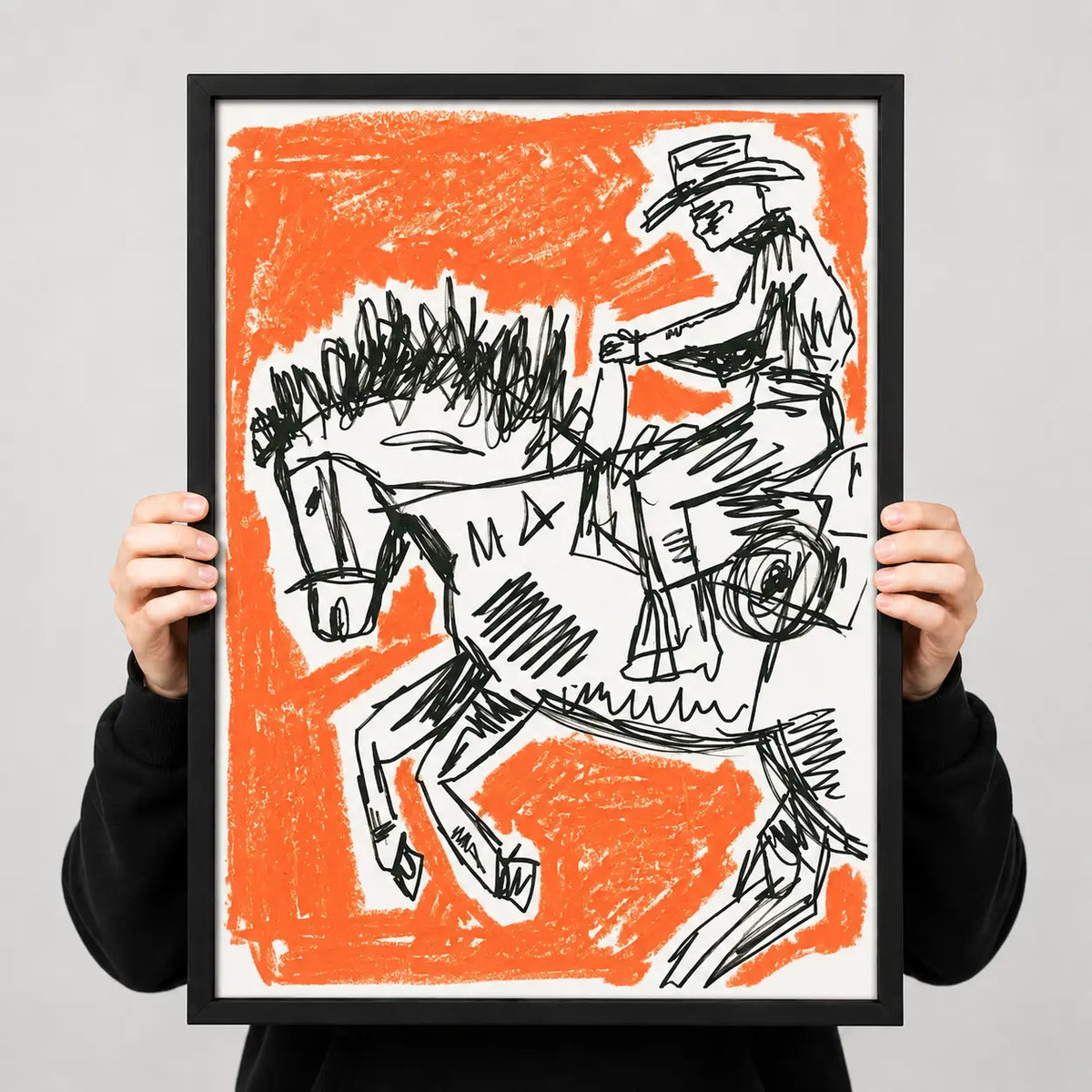 Cowboy Horse Sketch Orange Wall Art 3