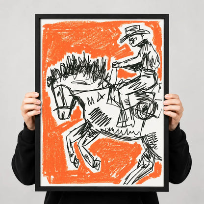 Cowboy Horse Sketch Orange Wall Art 3