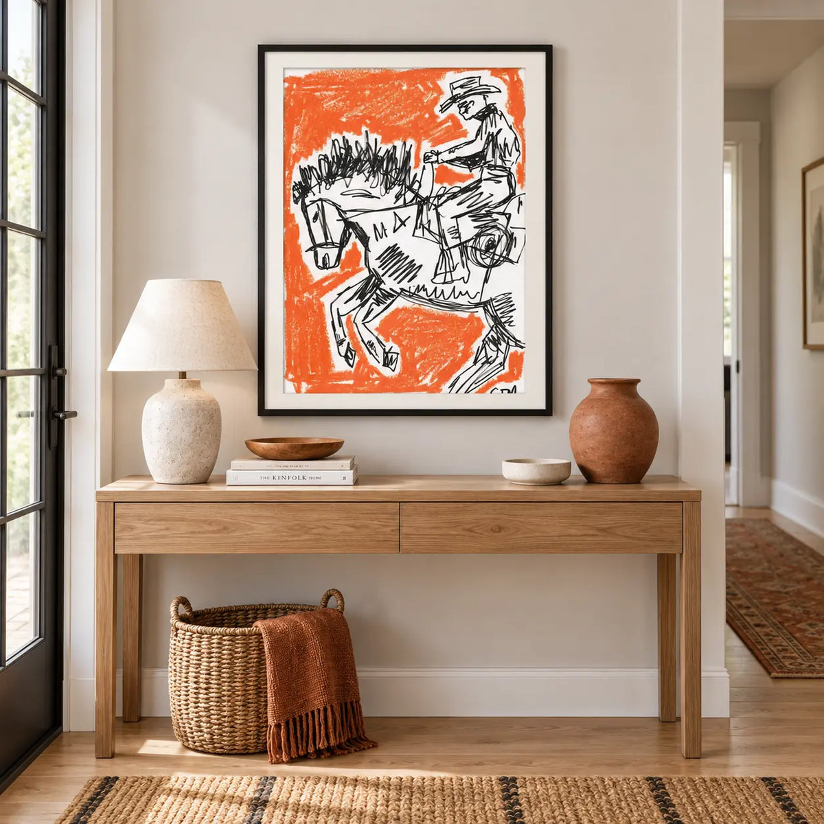 Cowboy Horse Sketch Orange Wall Art 5