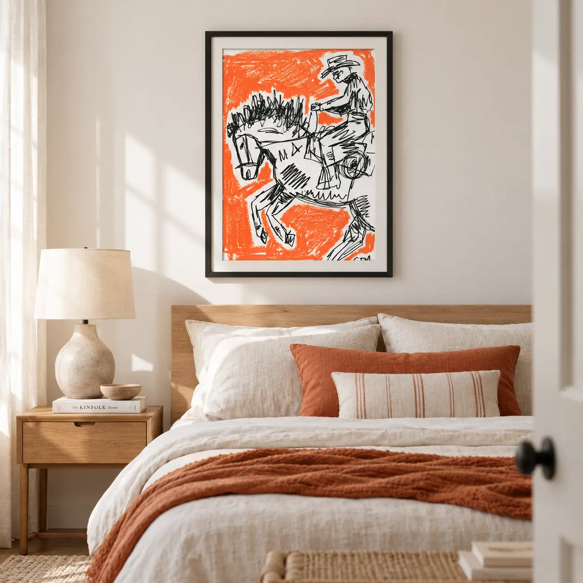 Cowboy Horse Sketch Orange Wall Art 6