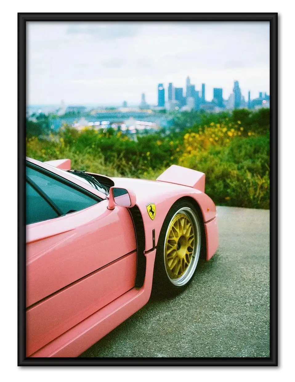 Pink Sports Car City View Wall Art 1