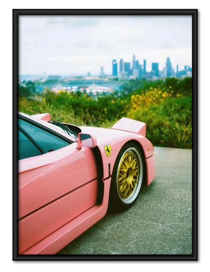 Pink Sports Car City View Wall Art 1