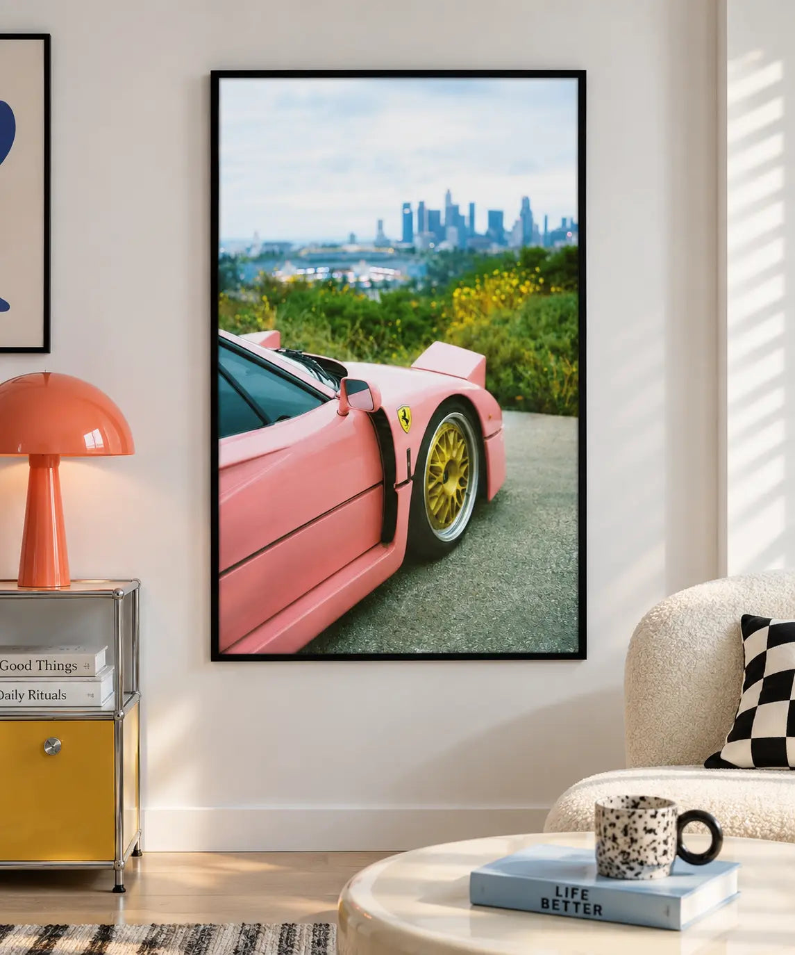 Pink Sports Car City View Wall Art 2