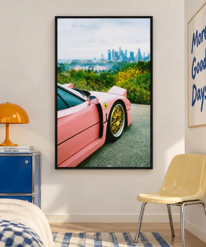 Pink Sports Car City View Wall Art 5
