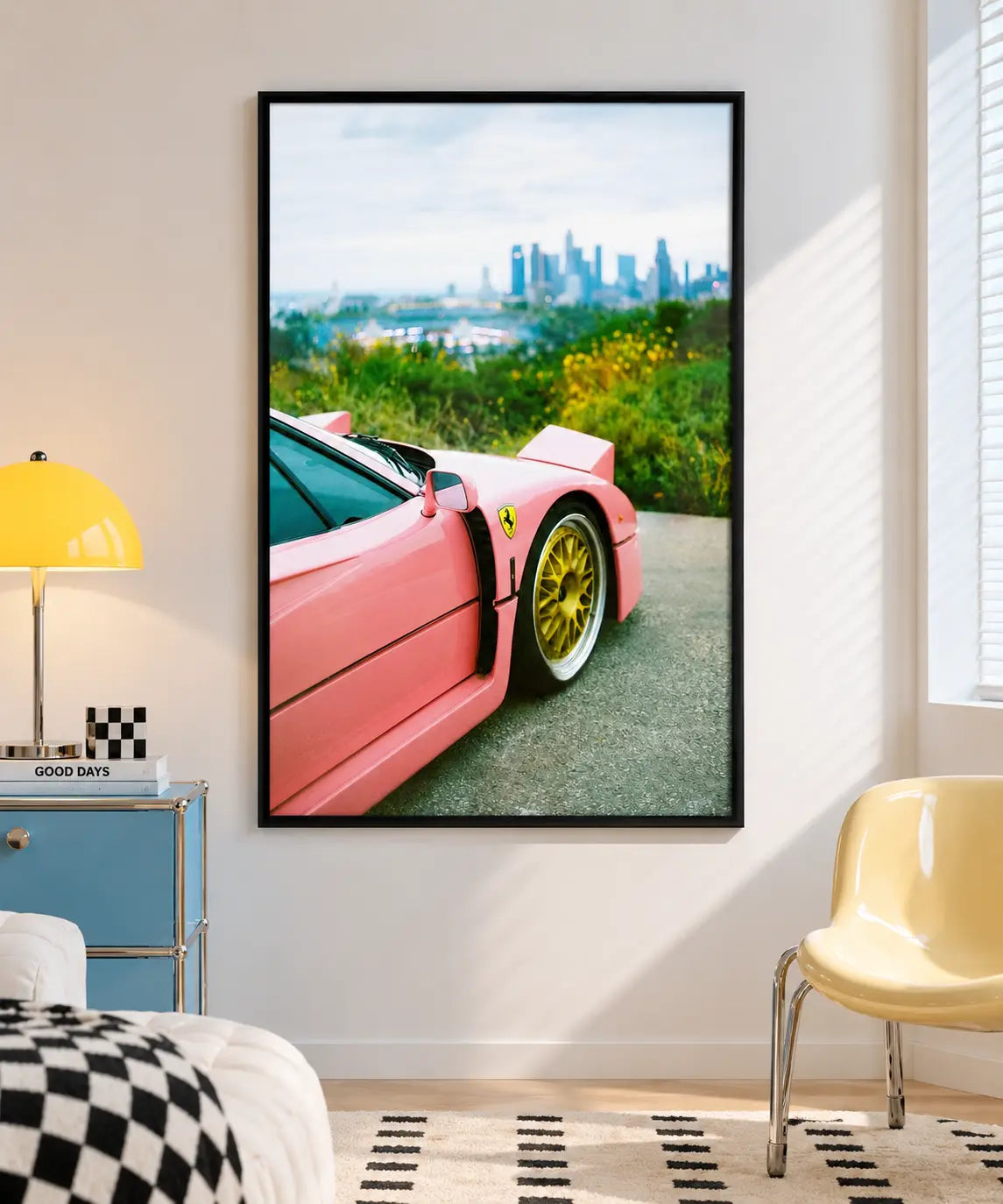 Pink Sports Car City View Wall Art 6