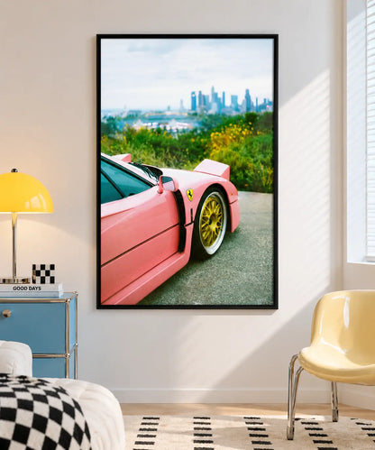 Pink Sports Car City View Wall Art 6