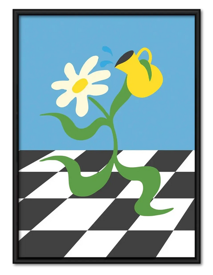 Minimal Flower Vase Checkerboard Wall Art 1