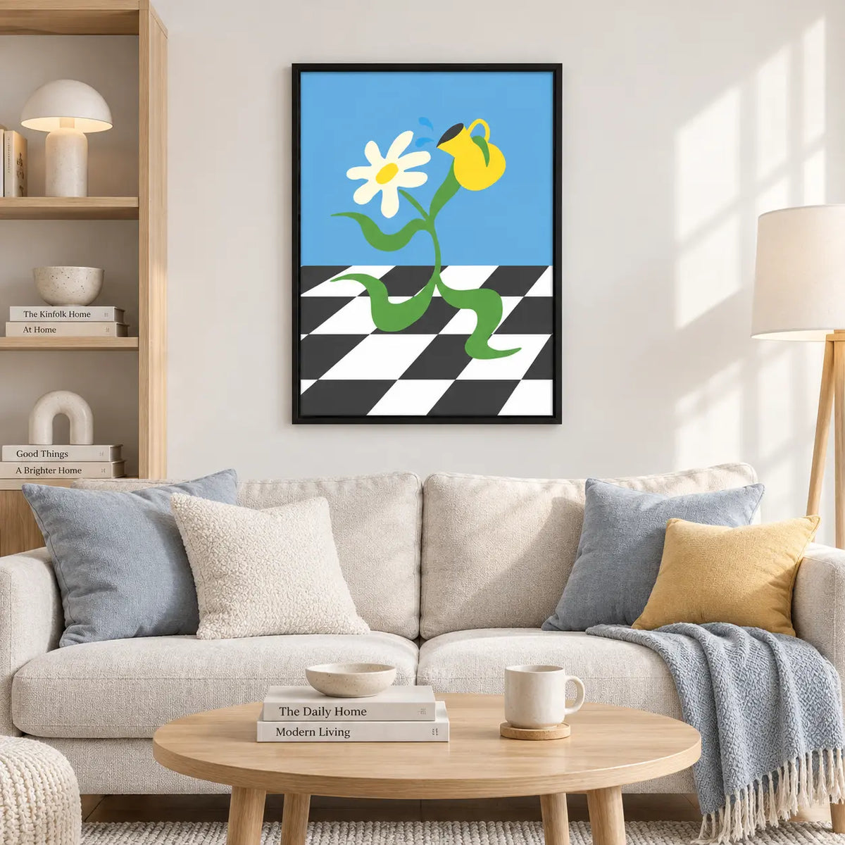 Minimal Flower Vase Checkerboard Wall Art 2