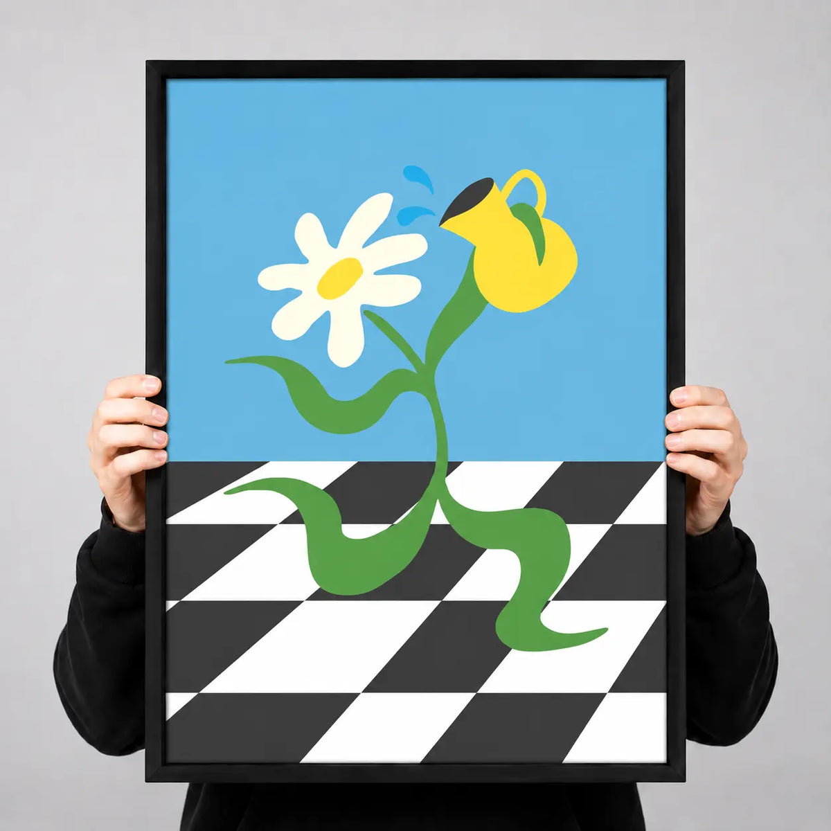 Minimal Flower Vase Checkerboard Wall Art 3