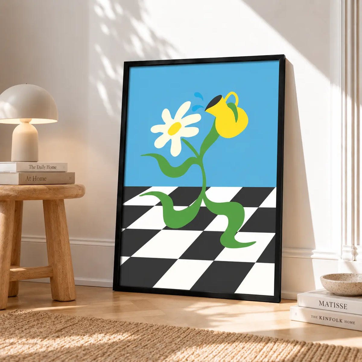 Minimal Flower Vase Checkerboard Wall Art 4