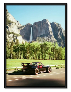 Sports Car Mountain Waterfall Landscape Wall Art