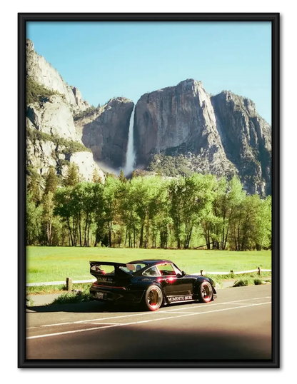 Sports Car Mountain Waterfall Landscape Wall Art 1