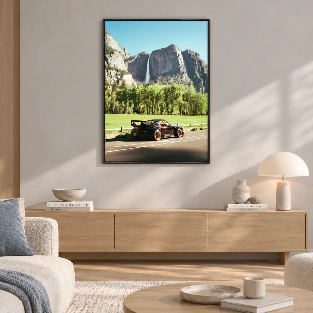 Sports Car Mountain Waterfall Landscape Wall Art 2