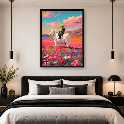 Alien Riding Cow Through Flowers Wall Art 4
