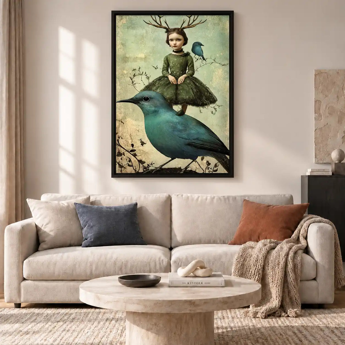 Antlered Girl Riding Blue Bird Wall Art 2