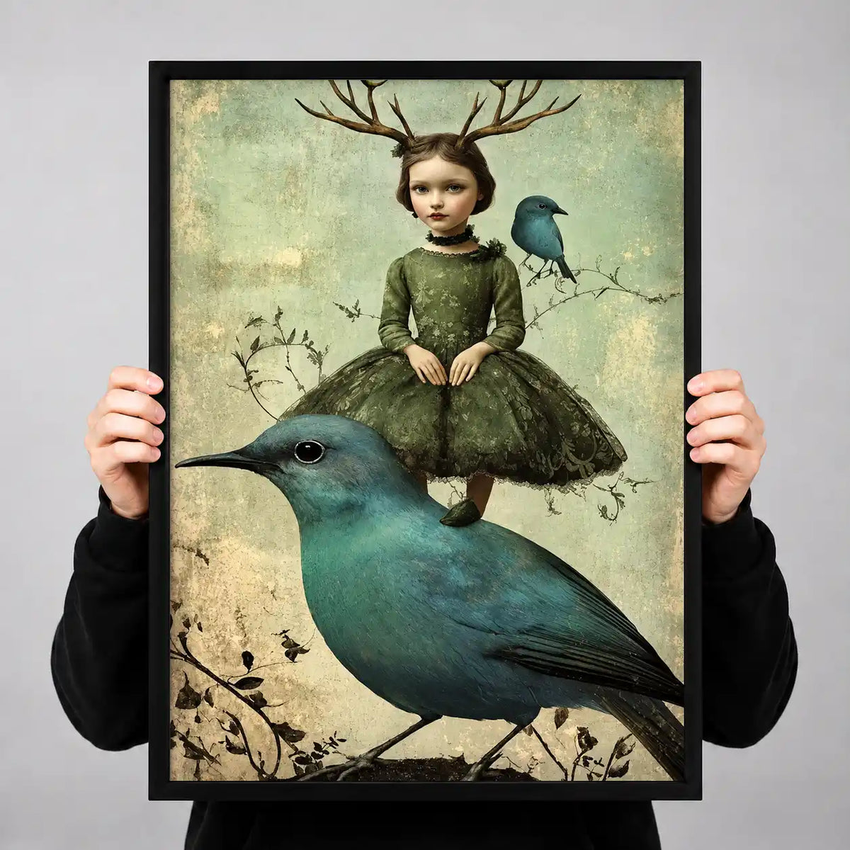 Antlered Girl Riding Blue Bird Wall Art 3