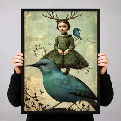 Antlered Girl Riding Blue Bird Wall Art 3