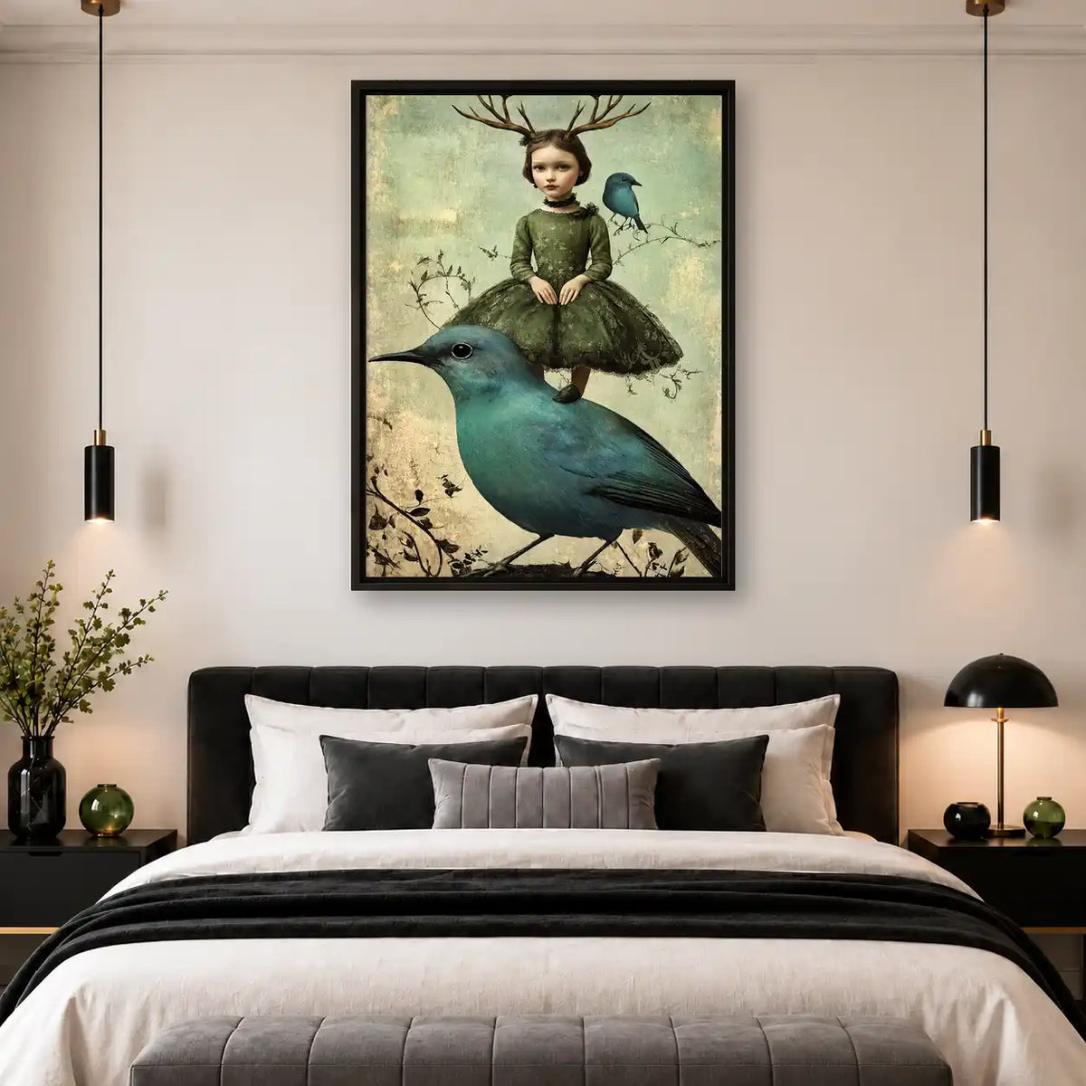Antlered Girl Riding Blue Bird Wall Art 4
