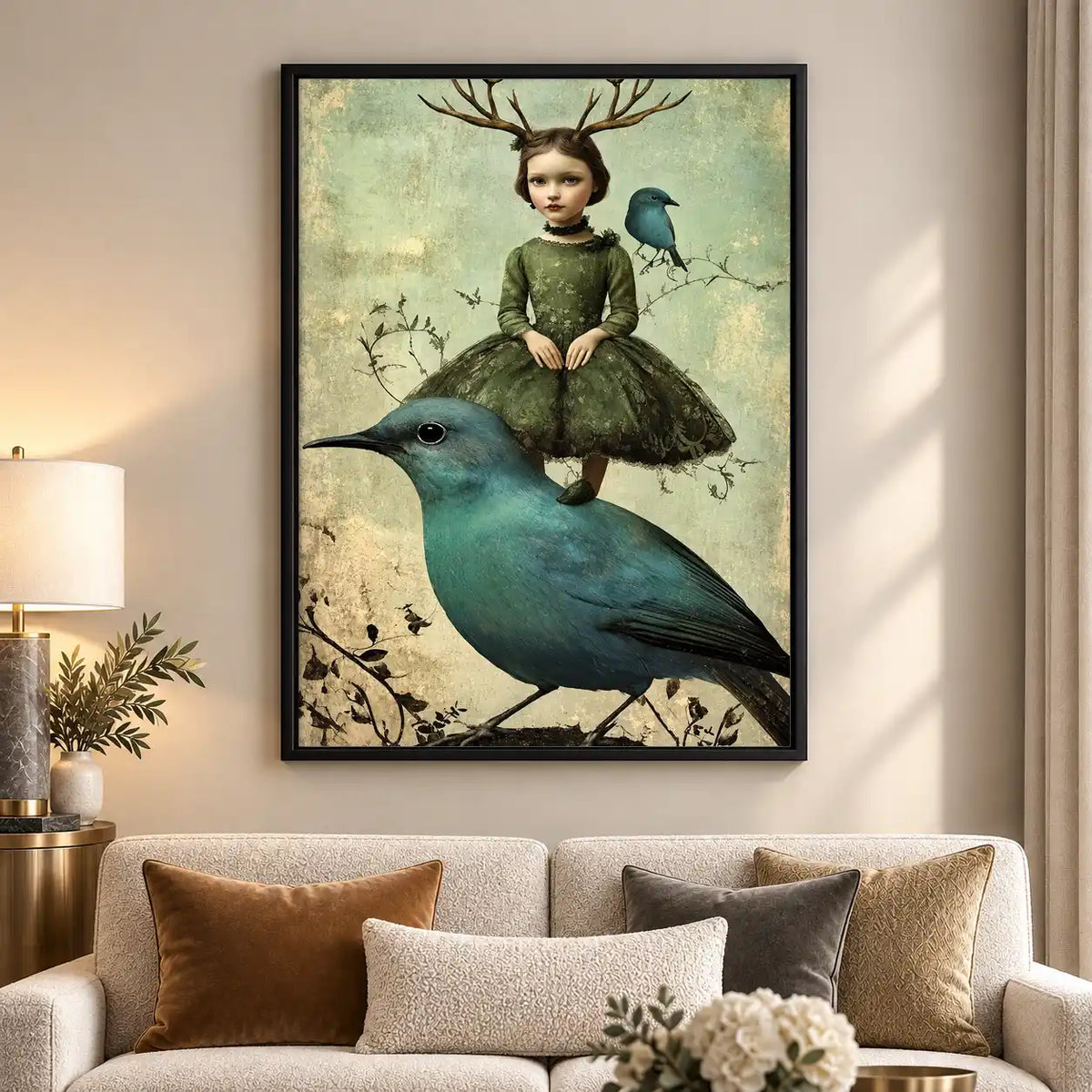 Antlered Girl Riding Blue Bird Wall Art 5