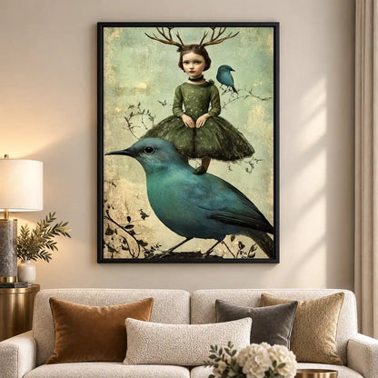Antlered Girl Riding Blue Bird Wall Art 5