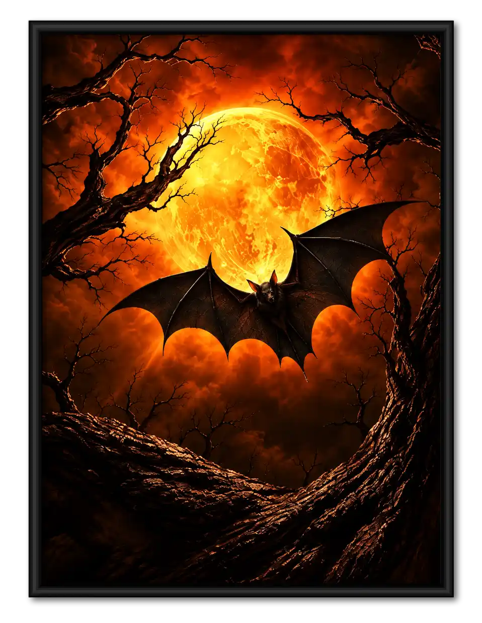 Bat Before Amber Moon Wall Art 1