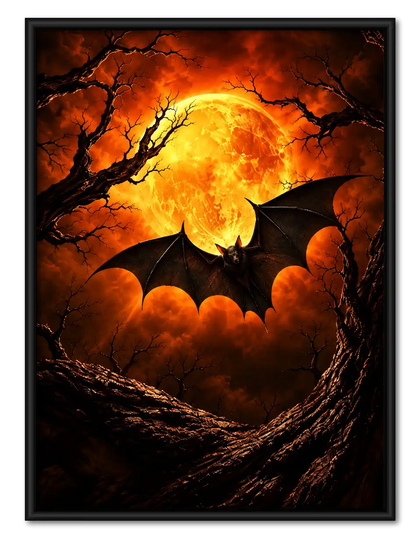 Bat Before Amber Moon Wall Art