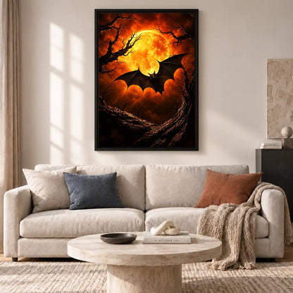 Bat Before Amber Moon Wall Art 2