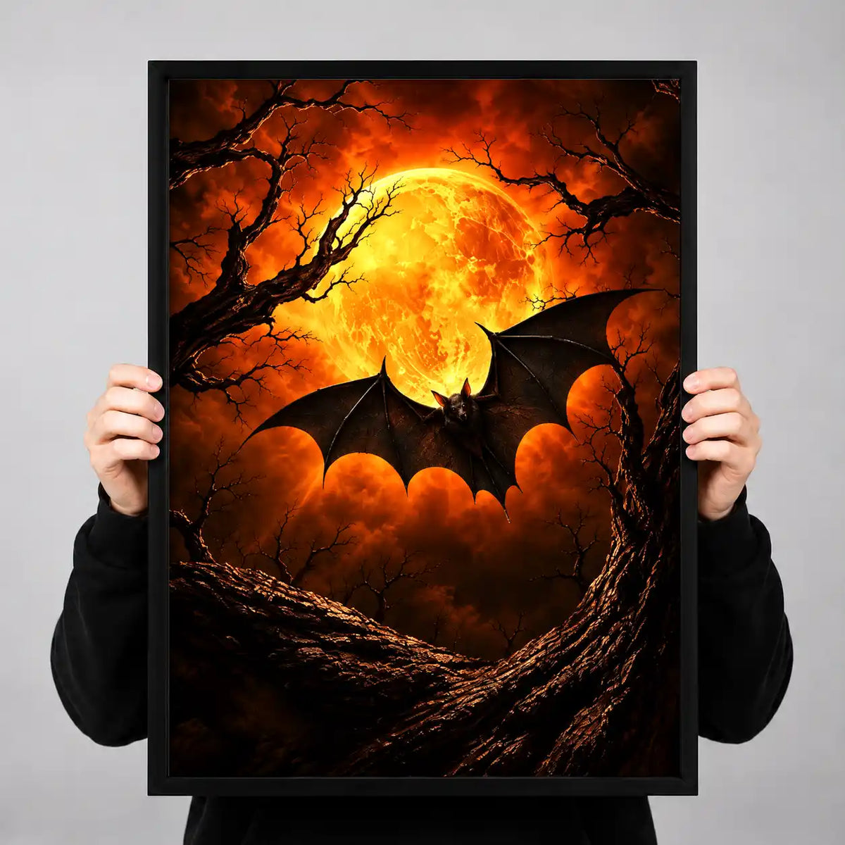 Bat Before Amber Moon Wall Art 3