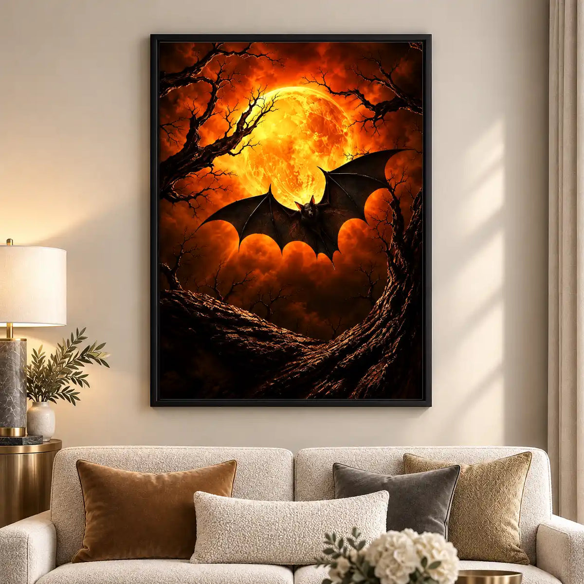 Bat Before Amber Moon Wall Art 5