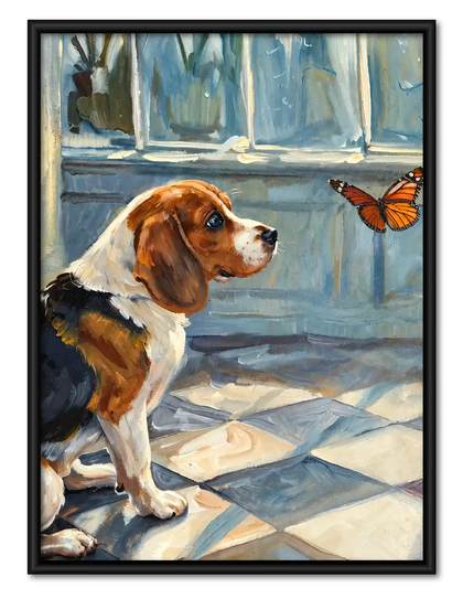 Beagle Watching Orange Butterfly Wall Art