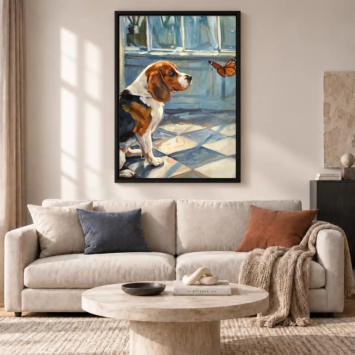 Beagle Watching Orange Butterfly Wall Art 2