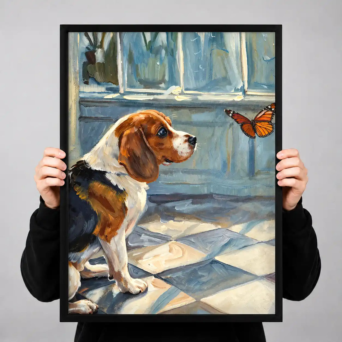 Beagle Watching Orange Butterfly Wall Art 3