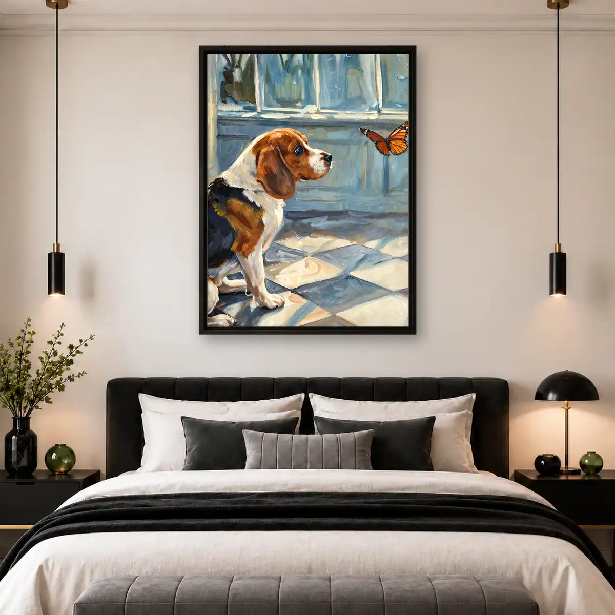 Beagle Watching Orange Butterfly Wall Art 4