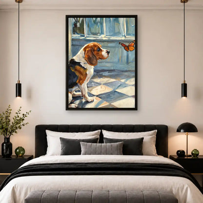 Beagle Watching Orange Butterfly Wall Art 4