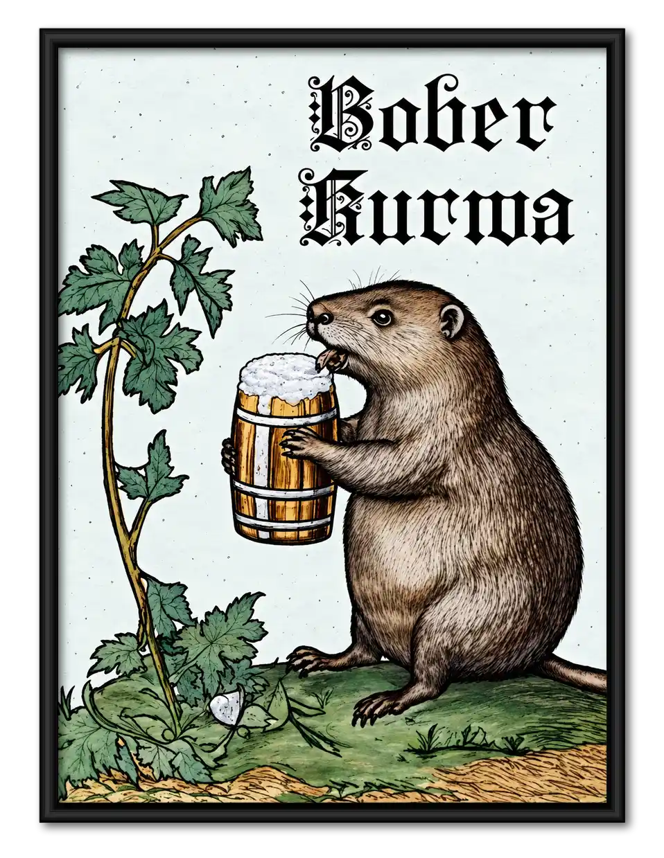 Beer Drinking Beaver Wall Art 1