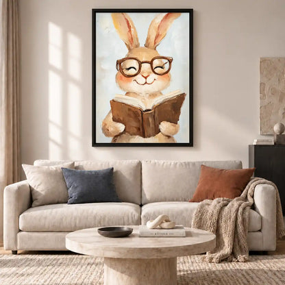 Bespectacled Rabbit Reading Wall Art 2