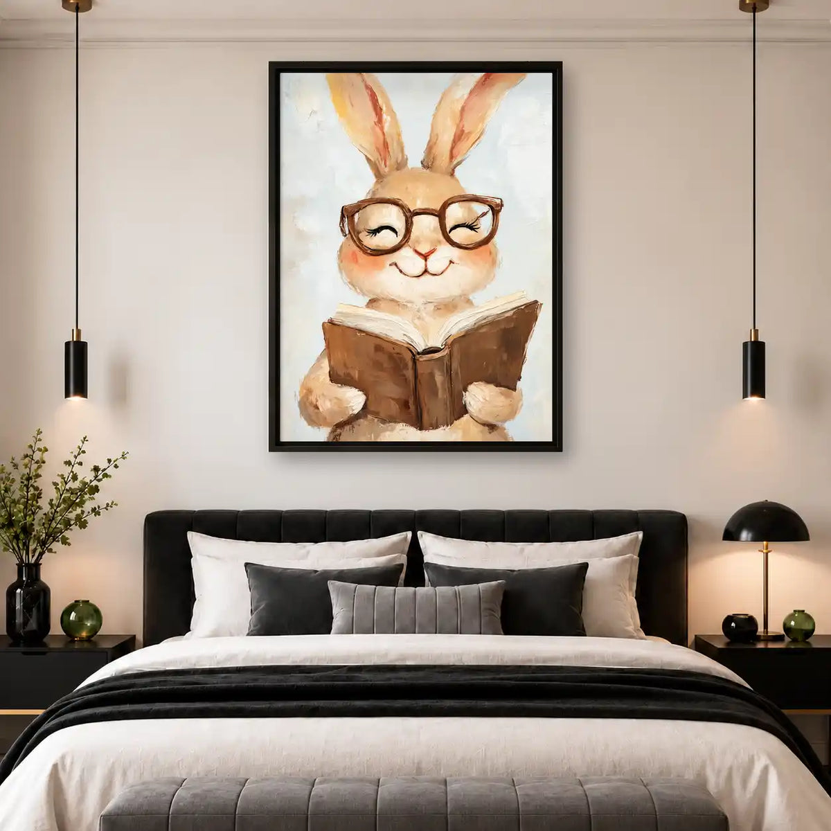 Bespectacled Rabbit Reading Wall Art 4