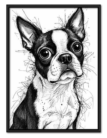 Big Eyed Boston Terrier Sketch Wall Art 1