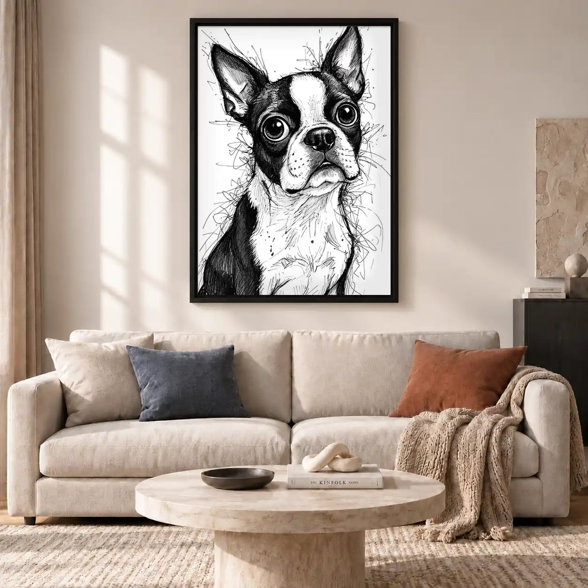 Big Eyed Boston Terrier Sketch Wall Art 2