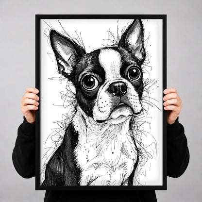 Big Eyed Boston Terrier Sketch Wall Art 3