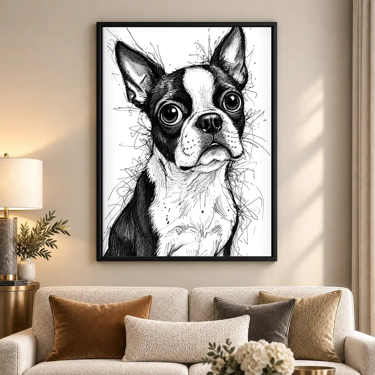 Big Eyed Boston Terrier Sketch Wall Art 5