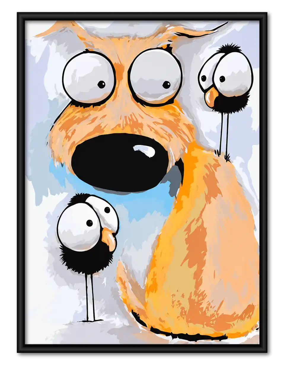Big Eyed Dog And Birds Wall Art 1
