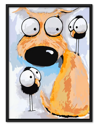 Big Eyed Dog And Birds Wall Art 1
