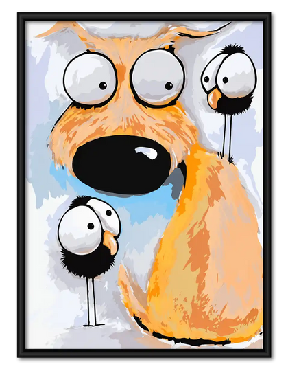 Big Eyed Dog And Birds Wall Art