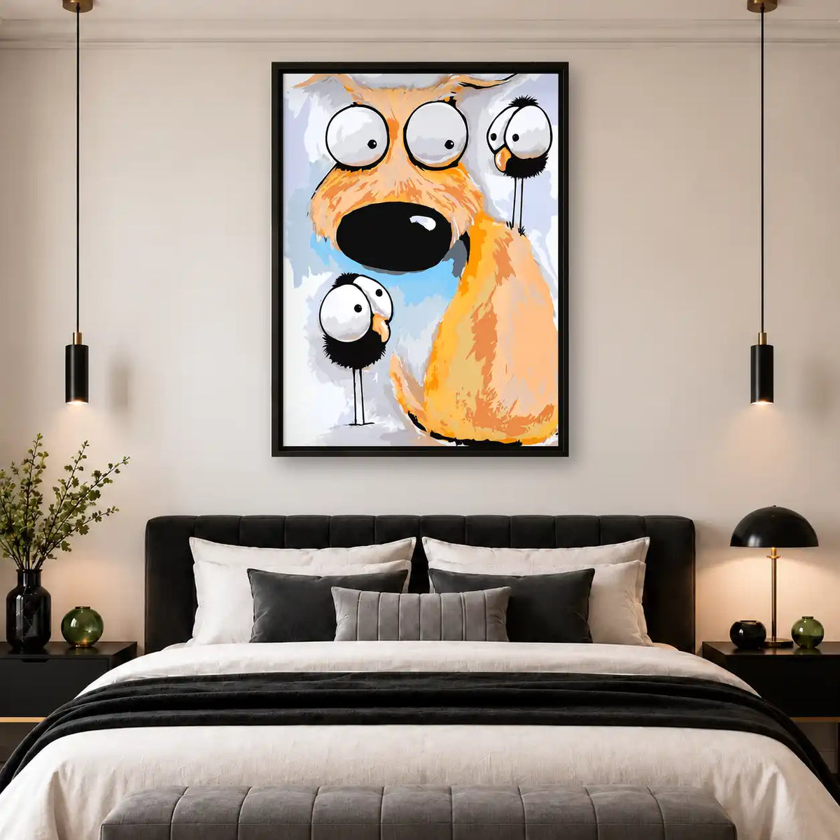 Big Eyed Dog And Birds Wall Art 4