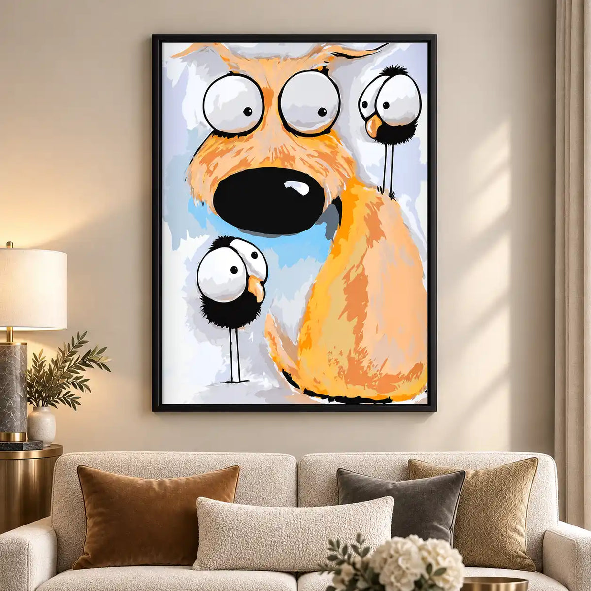 Big Eyed Dog And Birds Wall Art 5